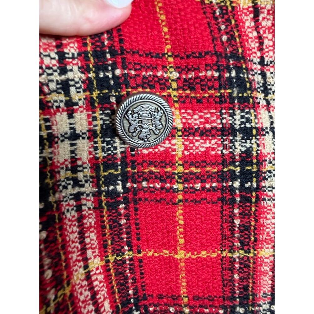 Positive Attitude Red Tartan Plaid Cropped Blazer Velvet Collar Clueless Size 8 - Picture 4 of 11